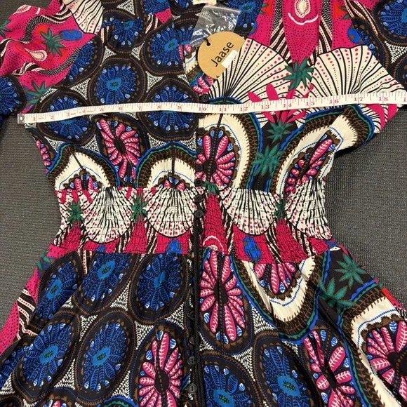 New Jaase Dress Size L Boheme Eternity Midi Multicolour Floral Rayon Full Button - Picture 3 of 6